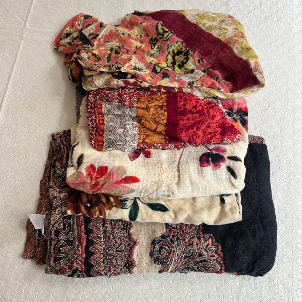 J Jill Scarf Lot 5 Floral Paisley Boho Lagenlook Patchwork Fall Lightweight Boho